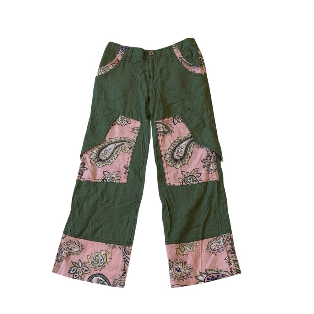 PURPLE HICCUP | Unique Lightweight Green Pants with Pink Paisley Accent Size Sm